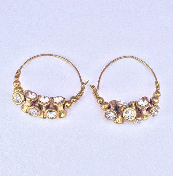 Items similar to Beautiful crystal beaded golden hoops, light weight ...