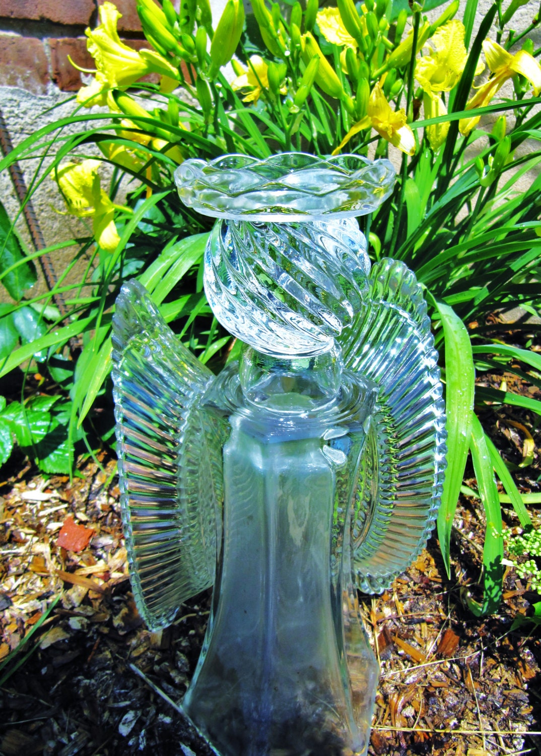 garden glass angel glass angel angel sculpture upcycled