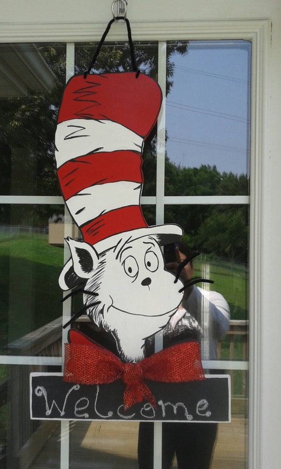 Items similar to On special,Chalk board ,Cat in the hat door hanger
