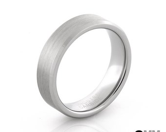 6mm Tungsten Ring - Brushed Silver w/ Beveled Silver Edges - Men's Wedding Ring - Women's Ring - Wedding Band - Size 5 to 9 w/ Half Sizes