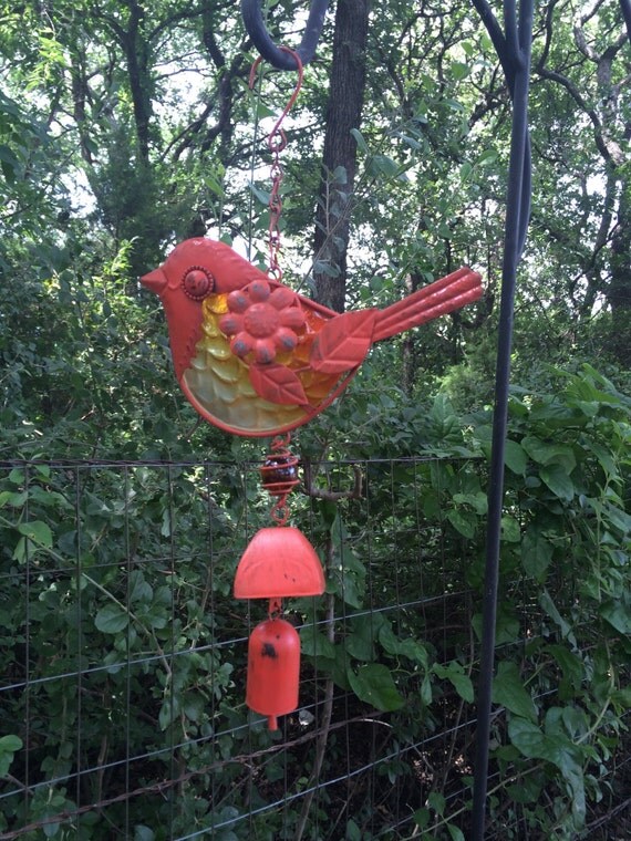 Burnt Orange Bird Wind Chime Metal Yard by BlueCottageCreation Burnt Orange Bird Wind Chime Metal Yard by