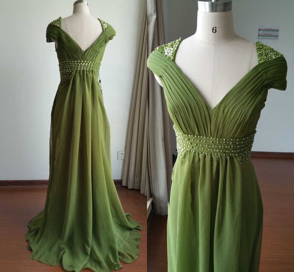 Forest Green Chiffon Prom Dress Long/Cap by Angelonlinedress