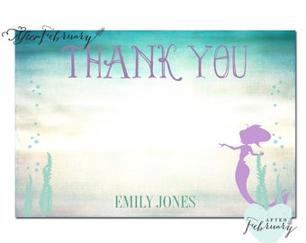 Personalized Mermaid Thank You Card // Mermaid Baby Shower Thank You Cards // Teal and Lavender // Digital Printable No.332BABY