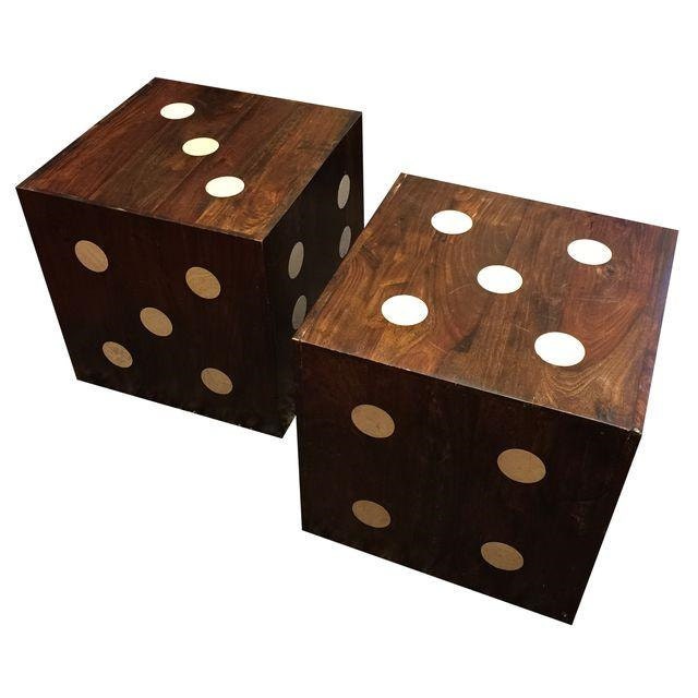 MidCentury Walnut & Marble Dice Side Tables Haute Juice
