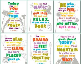 Dr Seuss quote prints, childrens room art set, playroom print set, dr seuss wall art, dr seuss printable, kids room quotes, CUSTOM COLORS