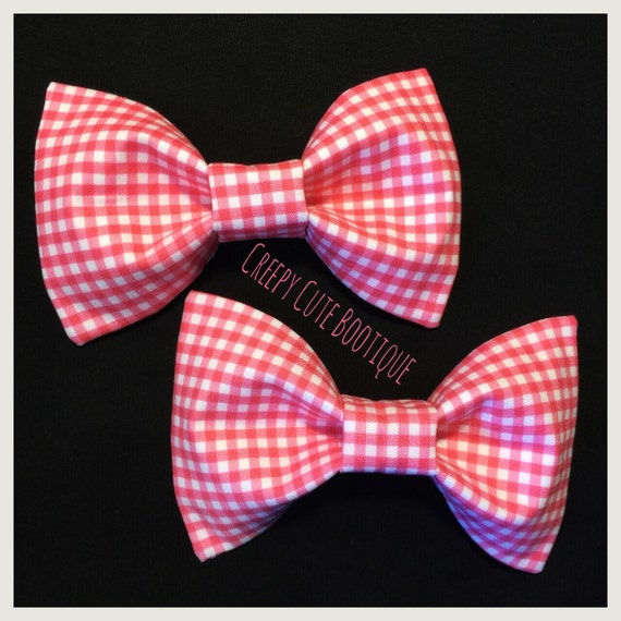 Items similar to Pink Gingham Fabric Hair Bow/ Bow Tie on Etsy