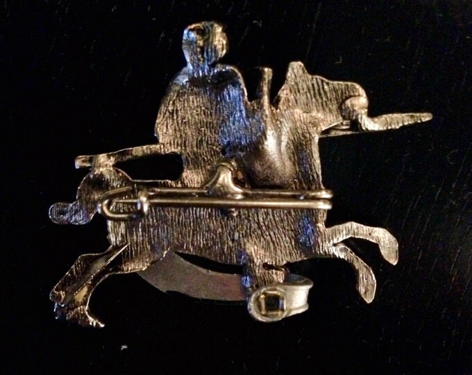 Storewide 25% Off SALE Unique Vintage Silver Tone Mounted Knight In Shining Armor Lapel Pin Featuring Inscribed 'Eichstatt' and Classical Me