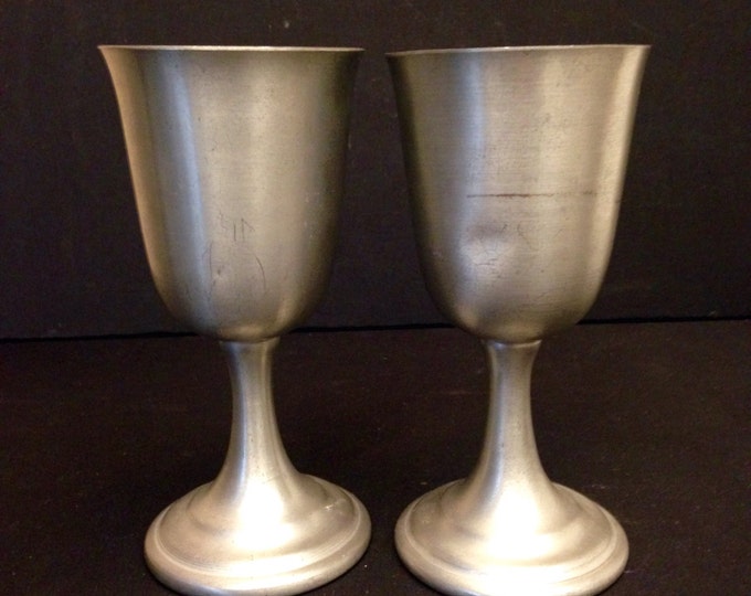 Storewide 25% Off SALE Wonderful Set of Two Vintage Americana Pewter Red Wine Goblets Featuring Eagle Stamping With Classical Pedestal Desig