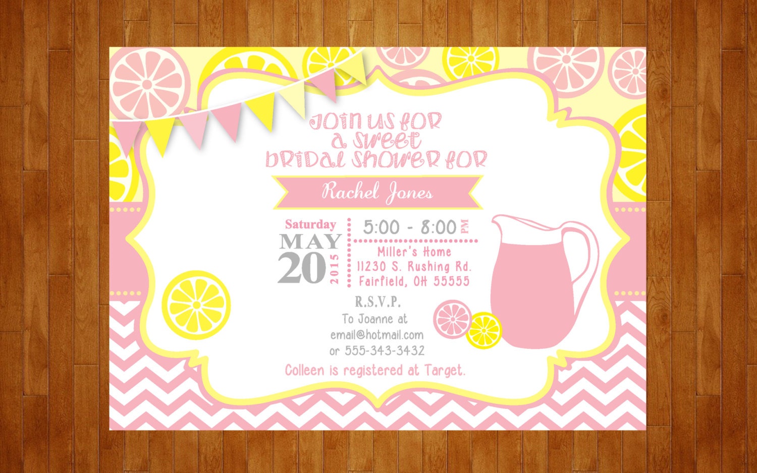 Pink Lemonade Themed Baby Shower Invitations 6