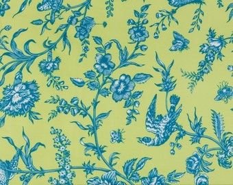 Jennifer Paganelli Sis Boom OOP Fabric for Free Spirit - Girlfriends - Floral Vine Toile D1347-237 in Lime/Blue - One Yard