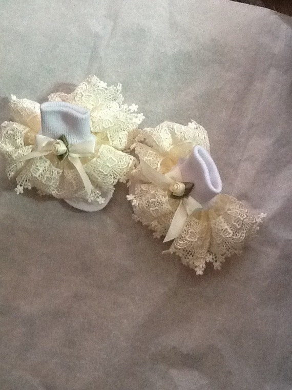 Girls cream organza and cream lace ruffle socks