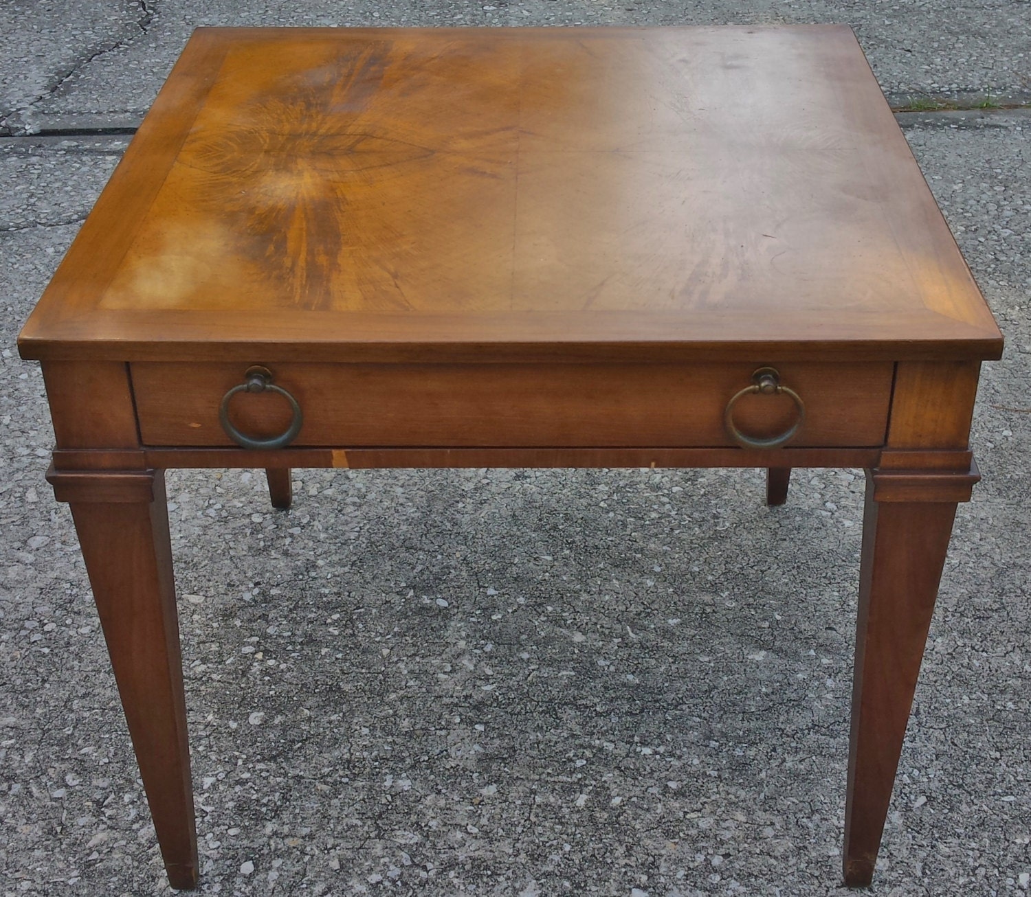 Vintage Baker Furniture Walnut Square End/Side Table with Drawer and