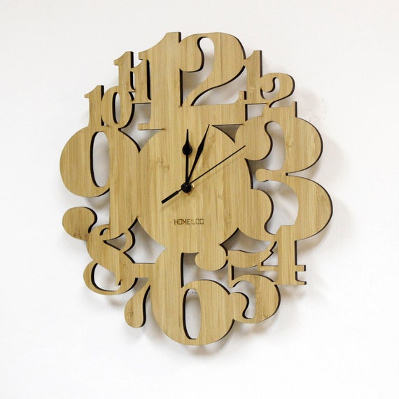 Items similar to Unique Bamboo Wall Clock Numeric Forest on Etsy