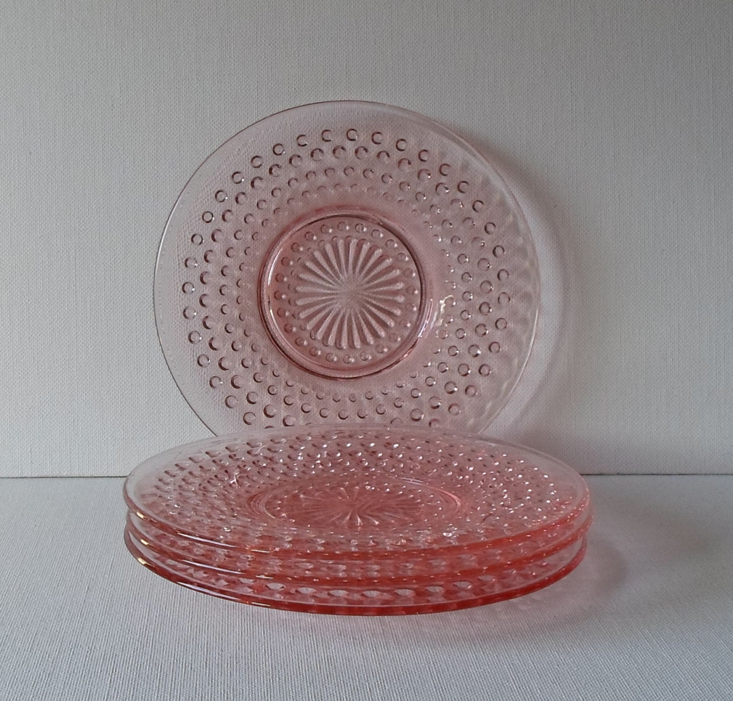 Vintage Anchor Hocking Pink Hobnail Depression Glass Plates