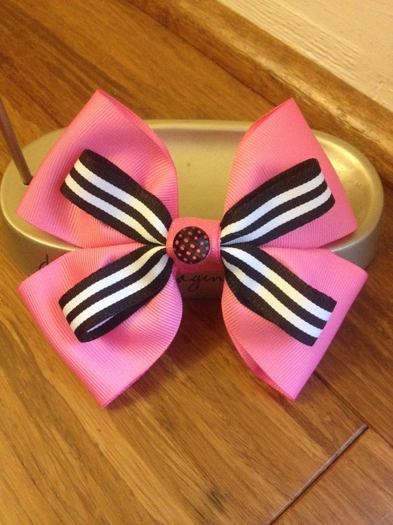 Fancy pink and black hair bow. Trendy girls hair bows. 5