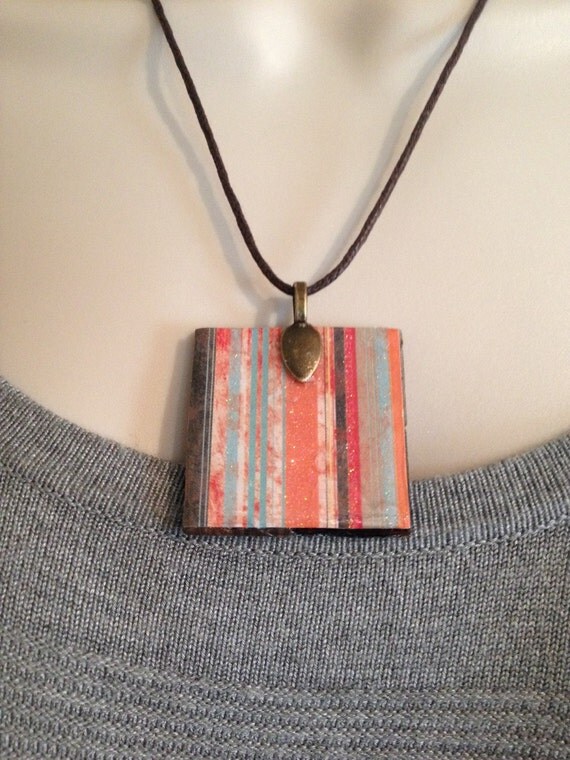Items similar to Glass Tile Pendant NecklaceReversible on Etsy