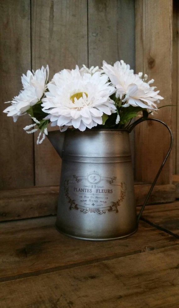 Rustic Farmhouse Cottage Romantic Metal Pitcher by ManciniVintage