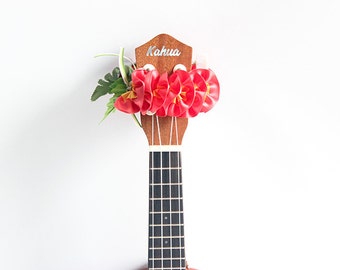 ribbon lei for ukulele / pink orange / ukulele accessories / ukulele decor / mandolin / banjo / hawaiian lei / satin ribbon / flower ribbon
