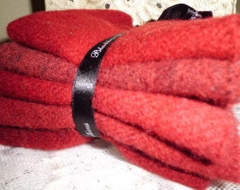 HAND DYED WOOL Stack "Crimson" Same Color on Different Textures by Blackberry Primitives | Five Pieces Approximately 7" x 8"