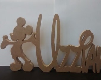 DISNEY STYLE wooden free standing name plaques with Mickey Mouse motif/ signs/ word art