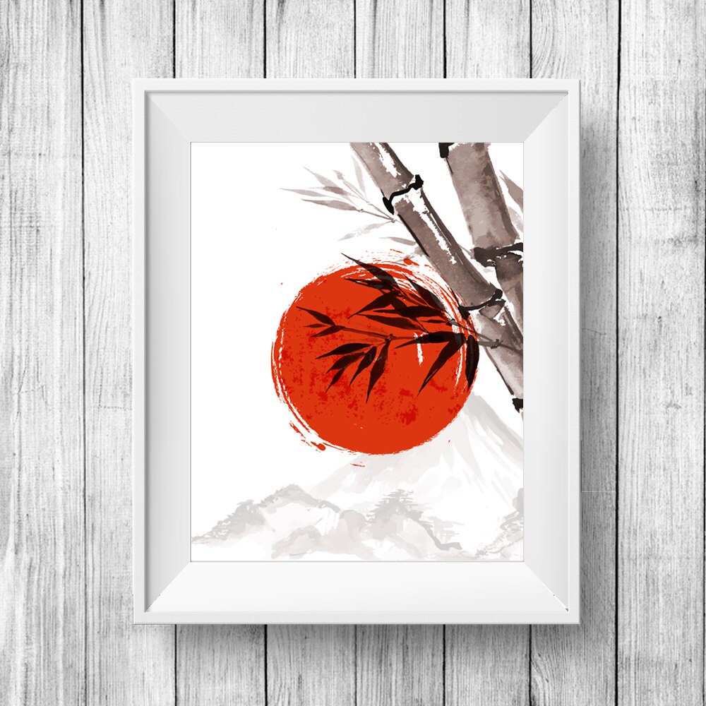 Japanese Bamboo and Rising Sun Wall Art Zen Print by SetiPosters