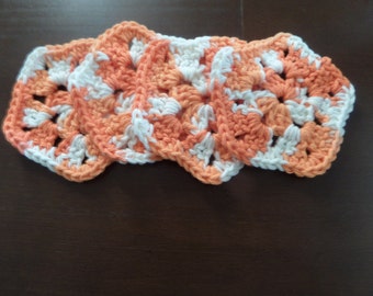 Crochet Pentagon Coasters Set of 4, Handmade Cotton Coasters