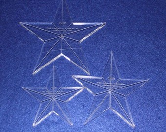 3 Piece Set Quilting Stars ~3/8" Clear Acrylic 4", 5", 6" Great for Long Arm