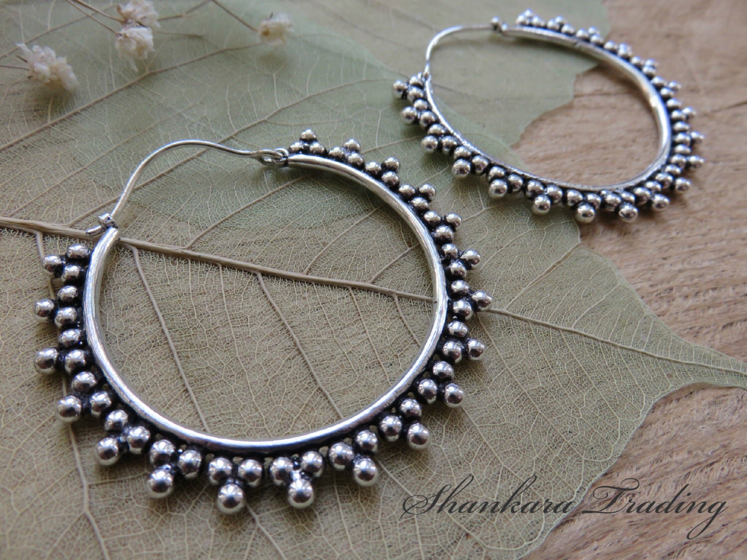 Tribal Hoop Earrings White Brass Earrings Tribal Jewellery