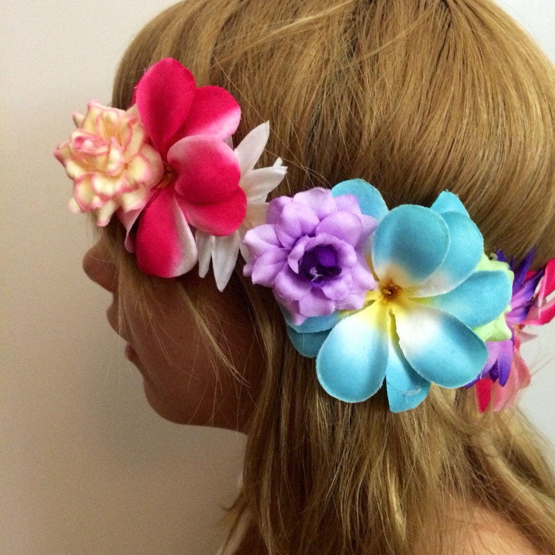 Pink hula tropical plumeria Flower crown by enchantedheadwear
