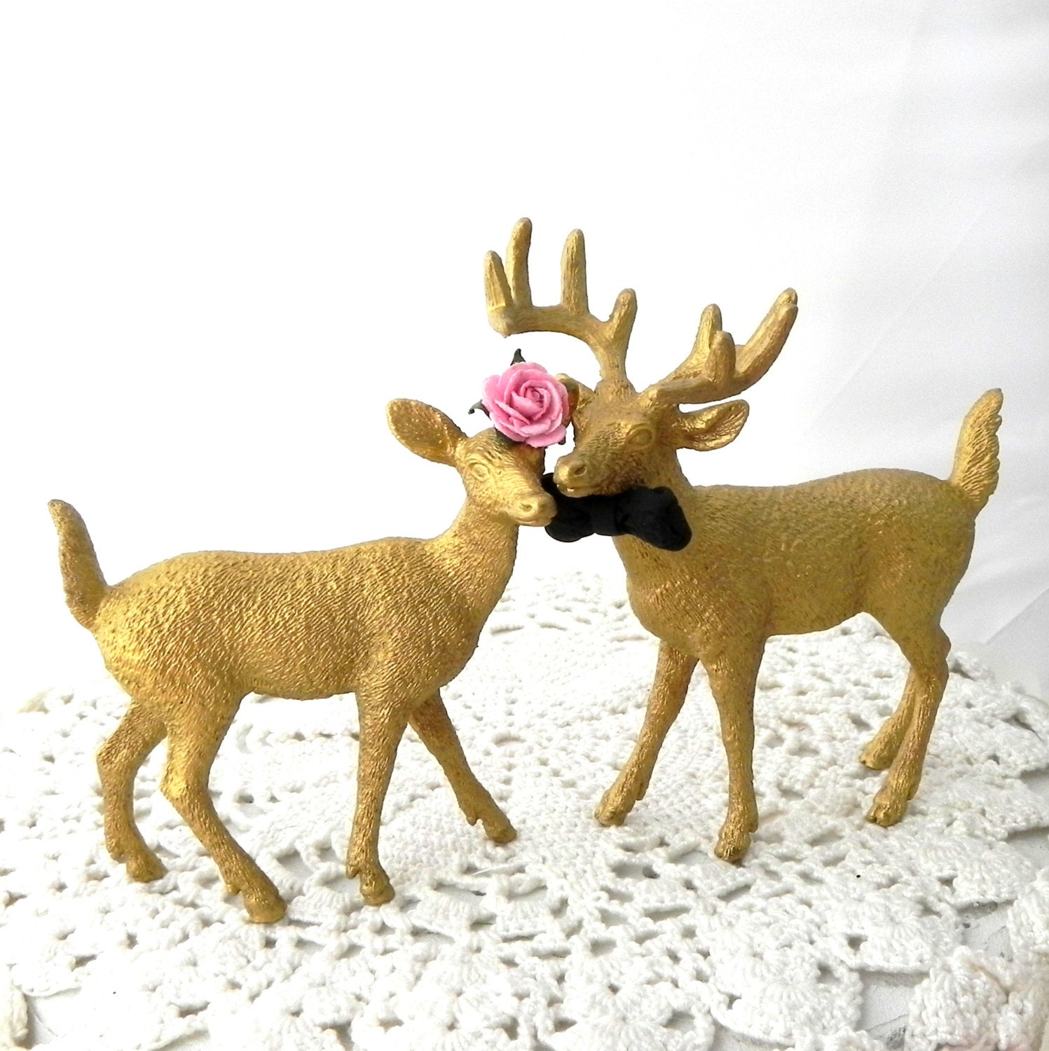 Gold Deer Wedding Cake Topper Buck and Doe Deer by AnimalToppers