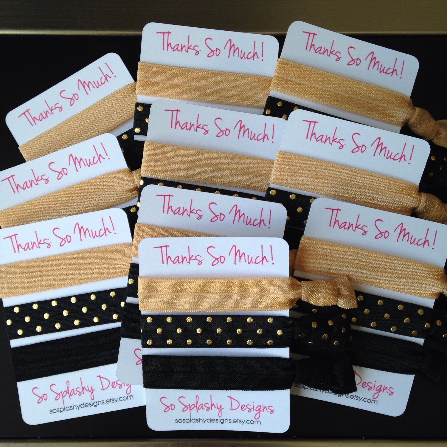 Hair Tie Party Favor in Black and Gold. Teen party favor