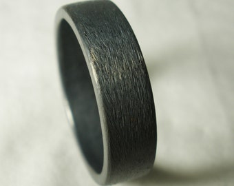 Mens Wedding Ring Rustic Black Unique Simple Engagement Recycled Sterling Silver Oxidized Silver 6mm Black Band Minimalist Commitment Ring