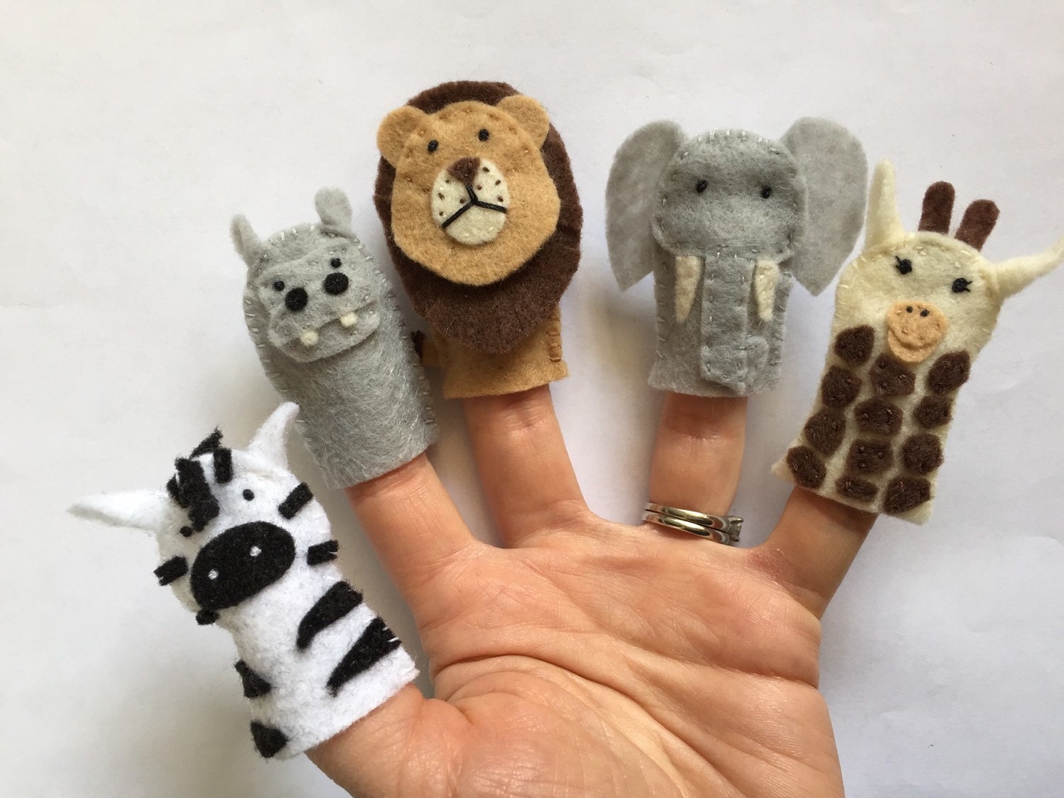 Safari Animals Felt Finger Puppets Hippo Lion by A2FeltSewFine