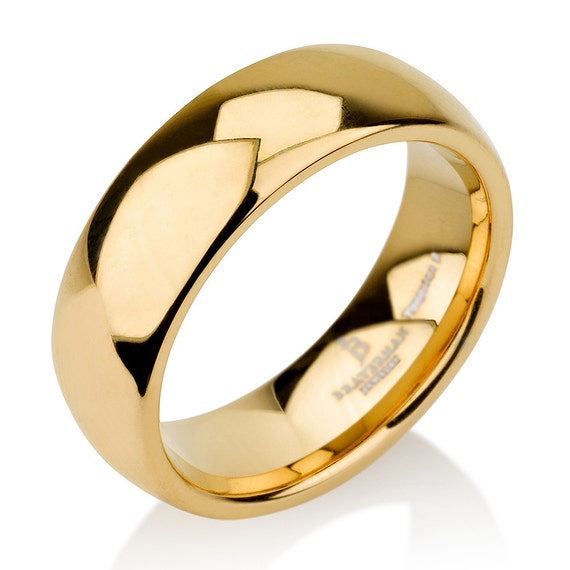Domed 14k Yellow Gold Tungsten Ring Mens Wedding by BravermanOren