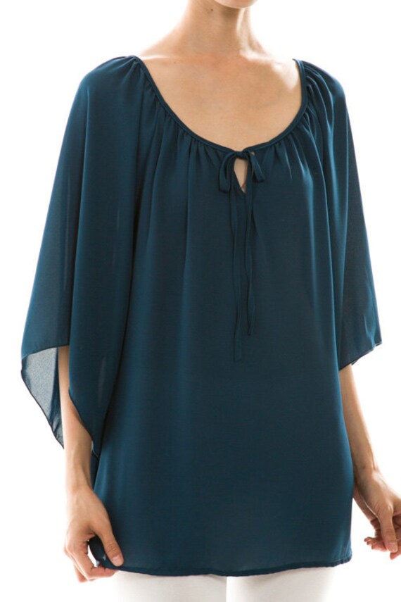 Women's loose chiffon blouse in dark teal by ElizaAshBoutique