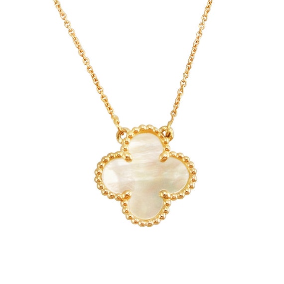 Clover Mother of Pearl 14k Yellow Solid Gold Single by SagoJlry