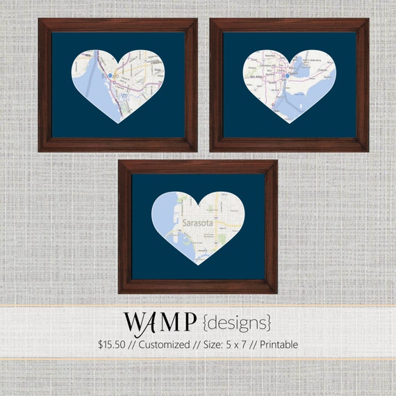 custom set of three heart map printables by wampdesigns on etsy