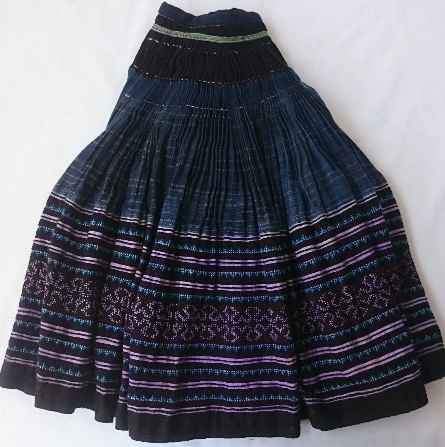 Vintage Handwoven Black Hmong Skirt / Dress Fabric by LannaPassa