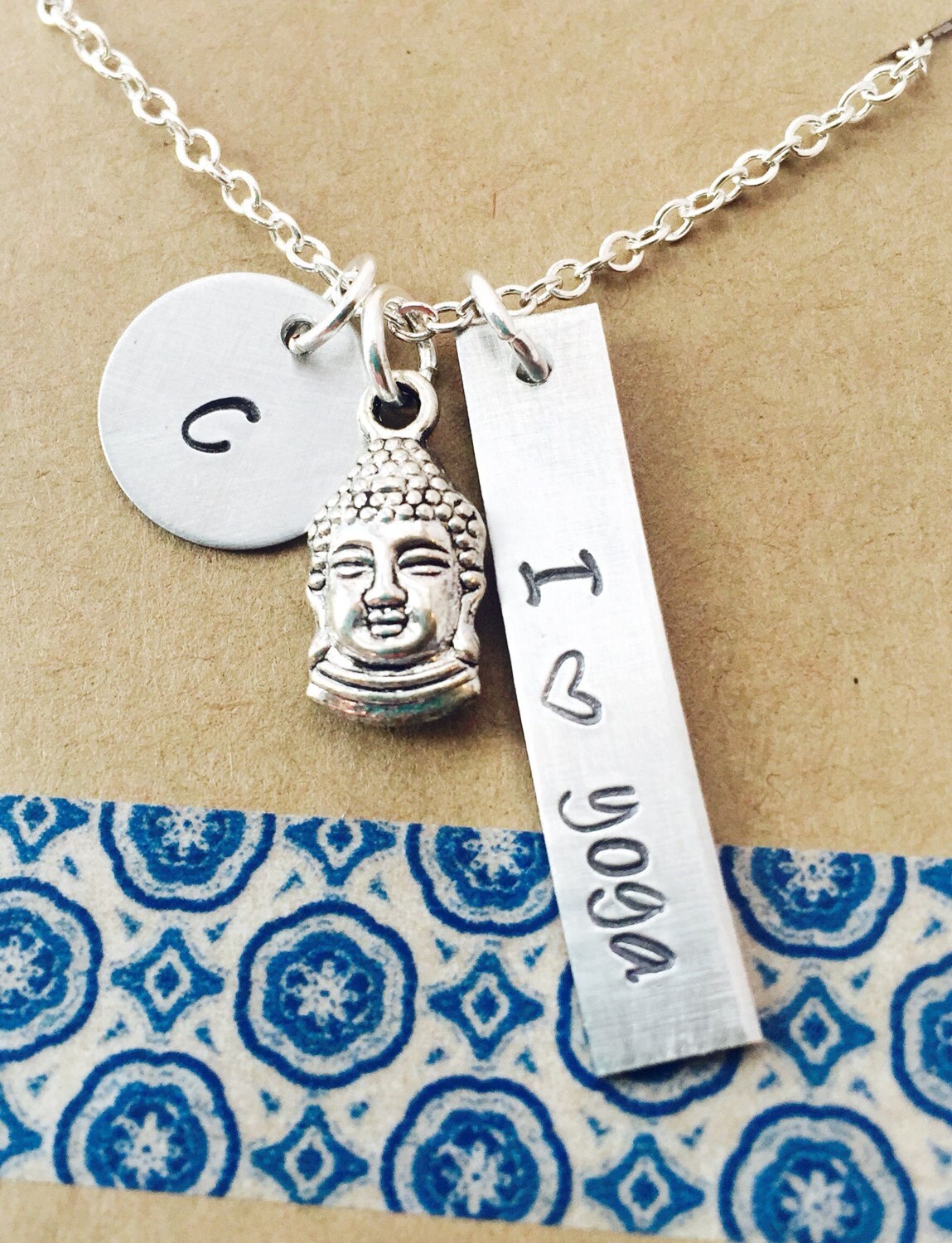 I Love Yoga Necklace Hand Stamped Buddha Initial Necklace
