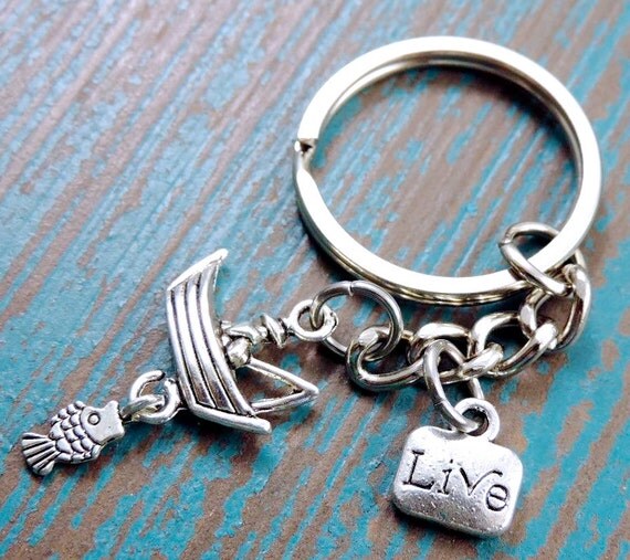 Fishing Key Chain Fisherman Boat Fishing Pole by DeDesBoutique