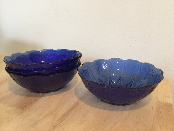 Blue Glass Bowls Cobalt Dark Blue Set 4 Soup by YourGreatestStory