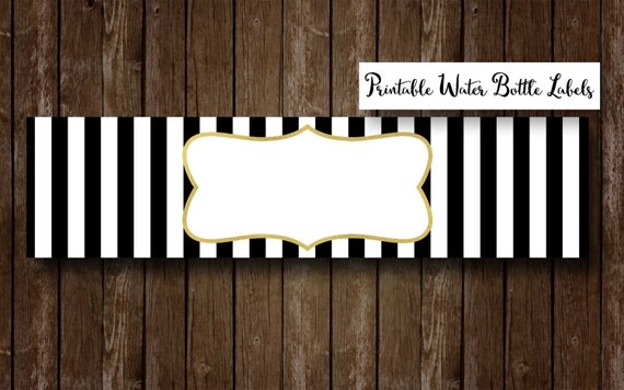 Printable Black and White Striped Water Bottle Labels 8 x 2