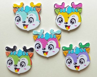 5 Elk Deer Wooden Buttons - #C-00034