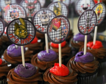 Five Night's At Freddy's Cupcake/Cake Topper Printable - Includes Cupcake Character Candle - Also Used As Jar Labels- FNAF Birthday Party