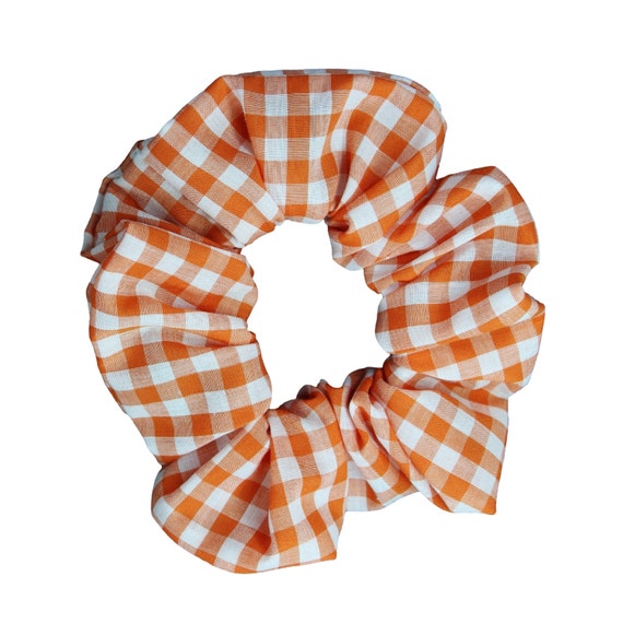 Scrunchies Orange Gingham Free Shipping Ponytail by ScrunchieKing