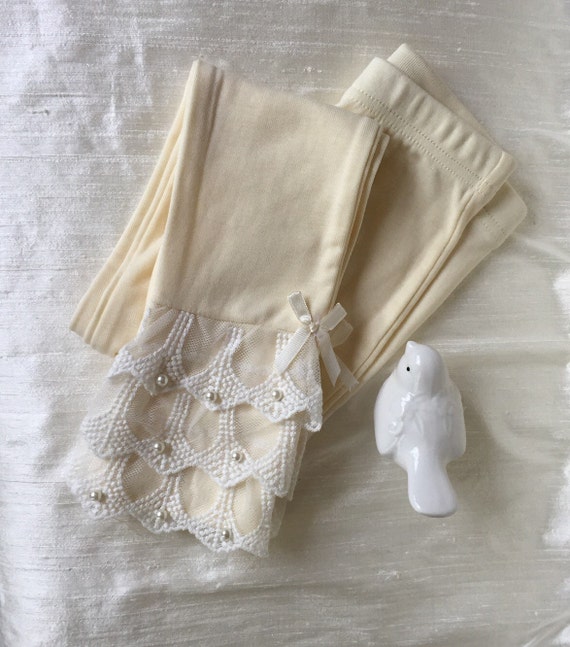 Ivory cream girls leggings lace bottom by DelicateAndSpecial