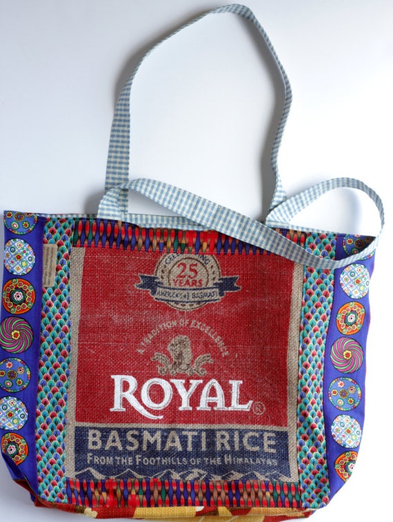 Large Upcycled Tote Bag Burlap Rice Bag Tote Burlap Beach