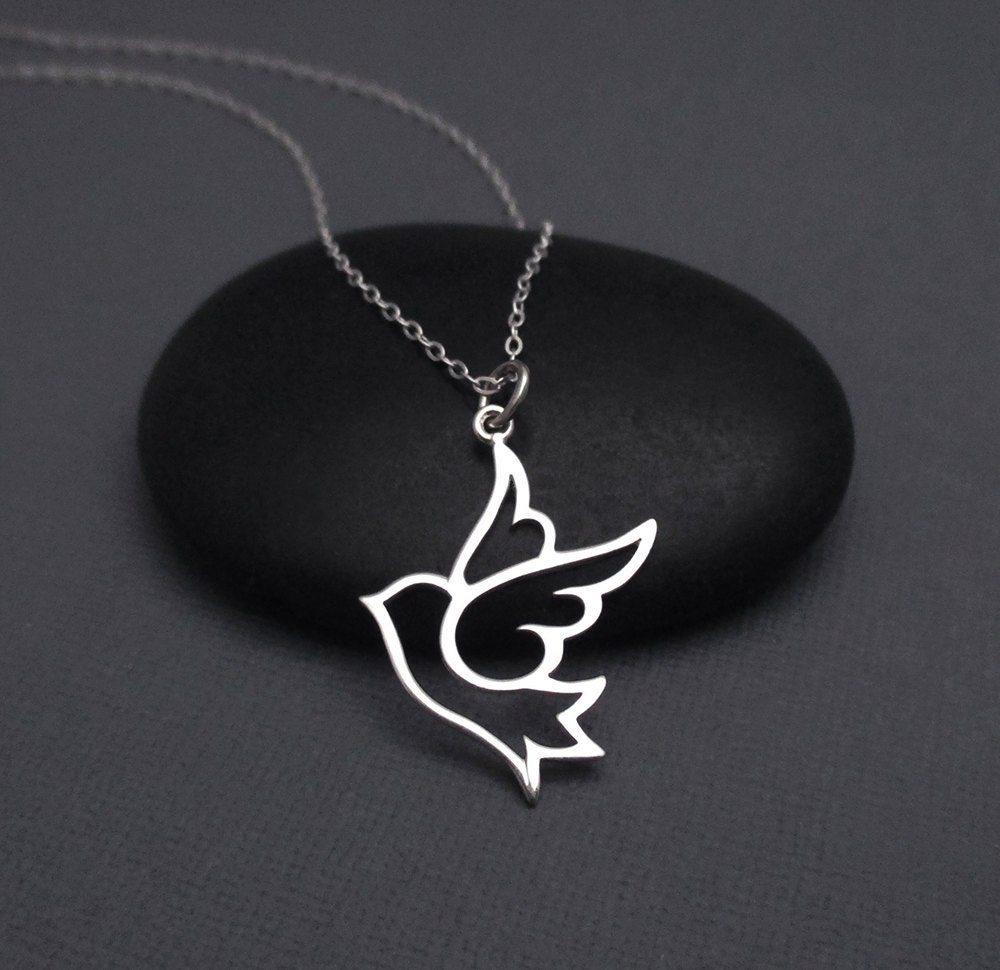 Dove Necklace Sterling Silver Dove Bird Charm Pendant