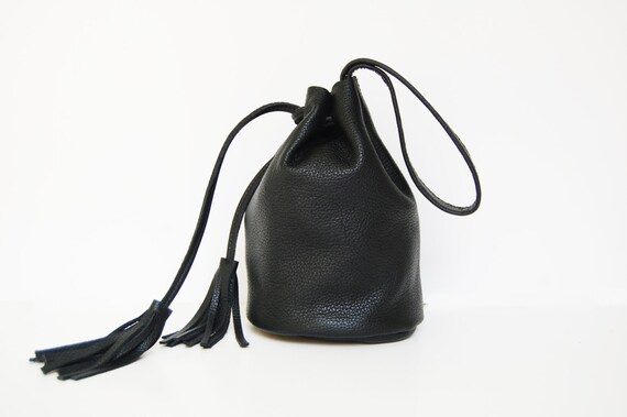 Black bucket bag bucket purse drawstring bag leather