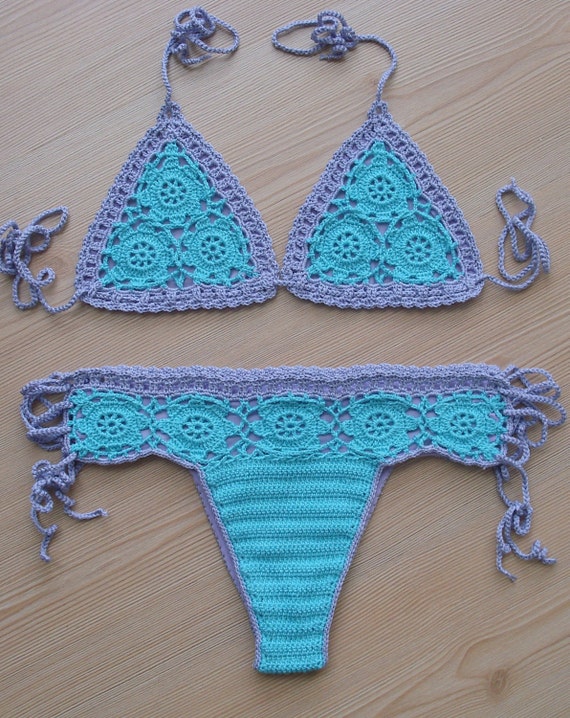 Crochet Bikini Turquoise Full Lined Women Swimwear Beach